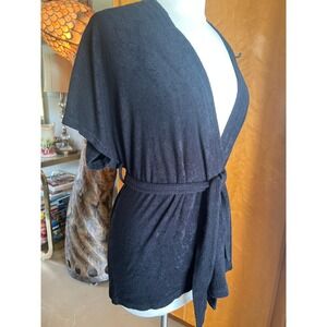 Terry by Simon Miller Black Terry Cloth Belted Wrap Kimono Top XS Made in USA